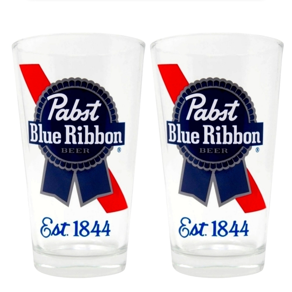 NWOT | Pabst Blue Ribbon | Beer Pint Glass Set (2) | 16 oz | Set of 2 | Barware